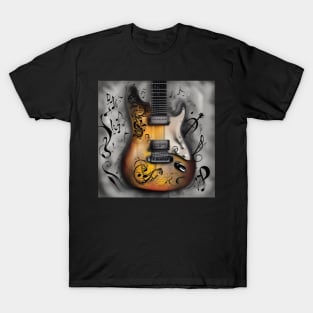 An abstract image of a guitar with musical symbols T-Shirt